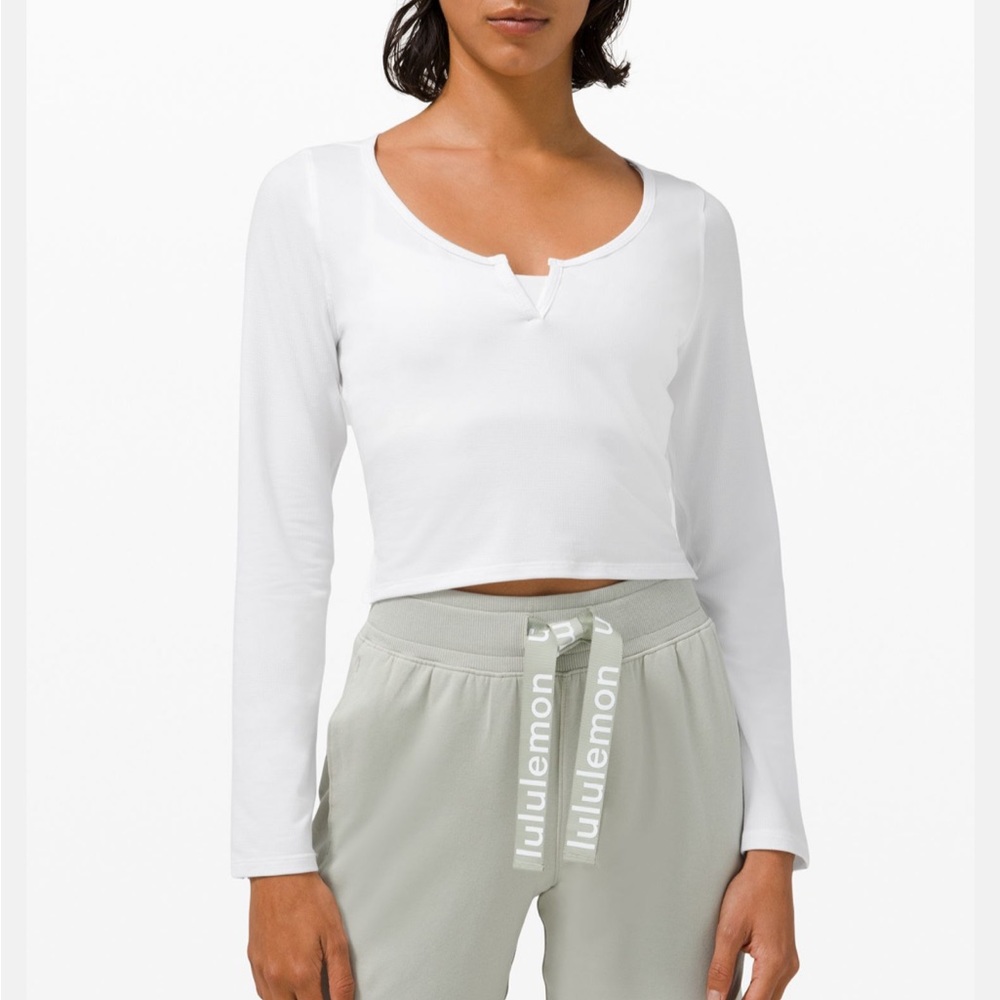 Lululemon cropped Henley long sleeve shirt in white
